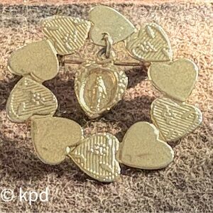 Vintage Gold-Tone Heart Brooch with Virgin Mary Medal – Religious Faith Pin